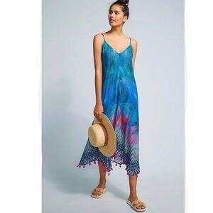 Anthropologie Blank London Coverup Dress Destin Tassel in Blue Pink